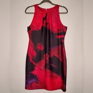 CALVIN KLEIN Red and Black Abstract SHEATH DRESS Size 6